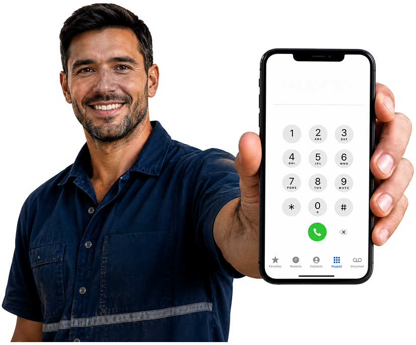 Castle Hill Blocked Drains plumber holding a phone — call 1300 261 965