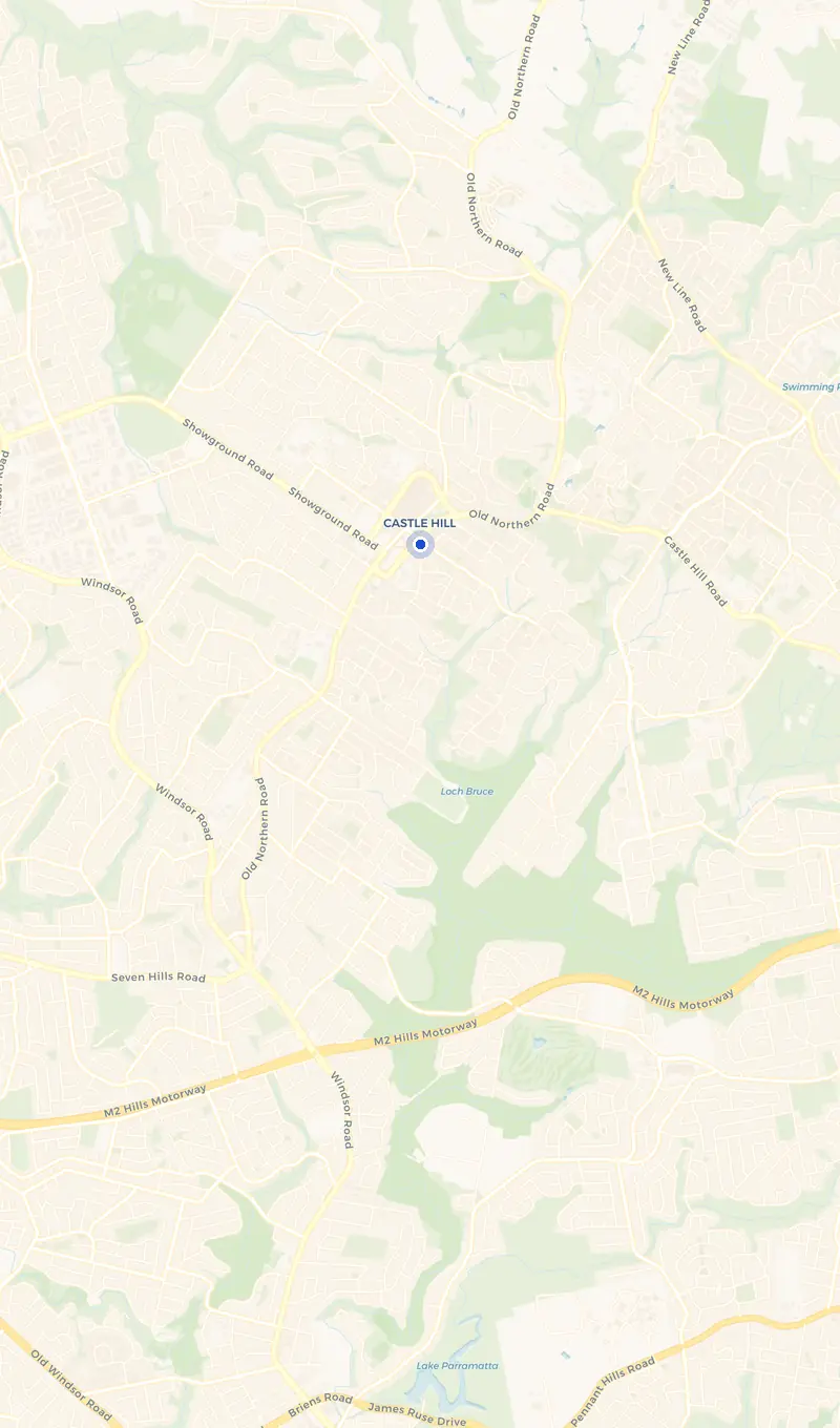 Map of the Castle Hill service area and the surrounding suburbs we cover.